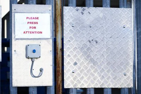 Push buzzer intercom door bell for visitors to gain entry Stock Photos