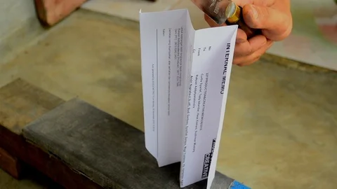 Push cut standing paper with scary sharp paper Stock Footage 118954434