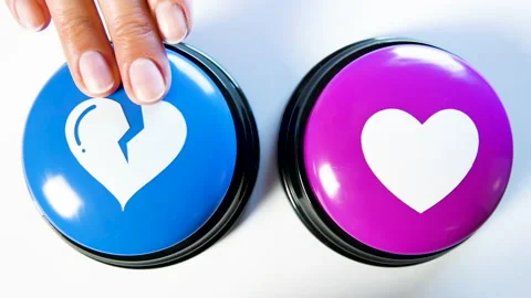 Push dislike, like button, social media. Choosing heart or broken heart reaction Stock Footage 142066074