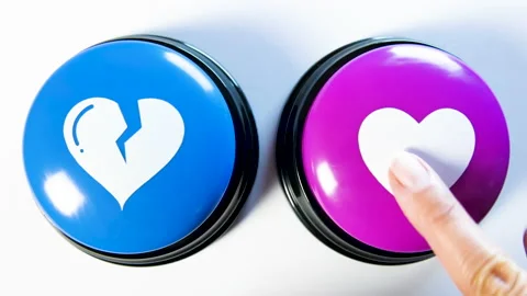 Push dislike, like button, social media. Choosing heart or broken heart reaction Stock Footage 142066076