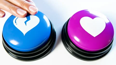 Push dislike, like button, social media. Choosing heart or broken heart reaction Stock Footage 142068189