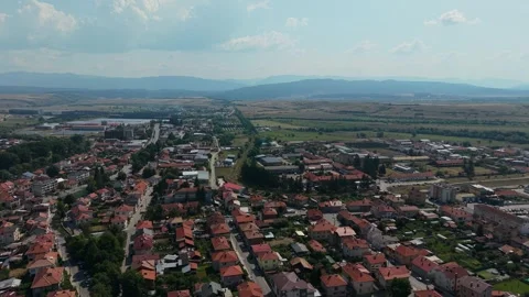 Push in drone shot over Razlog town Bulgaria Stock-Footage 344057910
