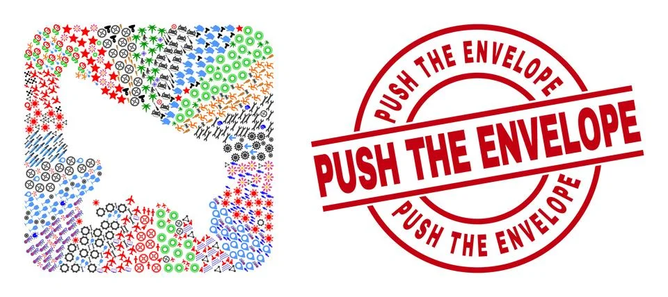 Push the Envelope Seal and Uttar Pradesh State Map Stencil Mosaic Stock Illustration