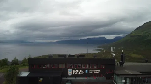 Push Forward and Rising Over Hotell Fjället Portraying Arctic Swedish Mountain Stock-Footage 344996849