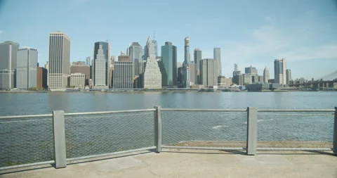 Push in to Manhattan from Brooklyn Stock Footage 131175770