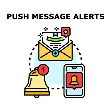 Push message alerts concept with mobile notification Stock Illustration