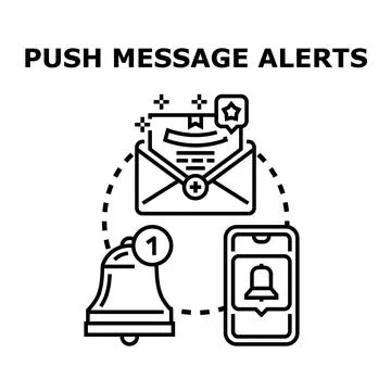 Push message alerts concept with mobile notification Stock Illustration