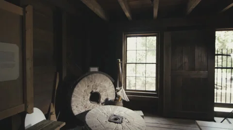 Push in to mill stone in corn mill. Stock Footage 39209614