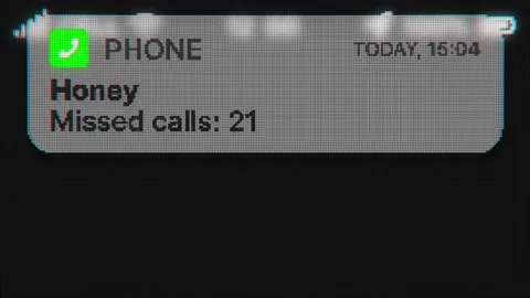 Push Notification Honey missed calls appear on old display. Pixeled text Video stock 142927894