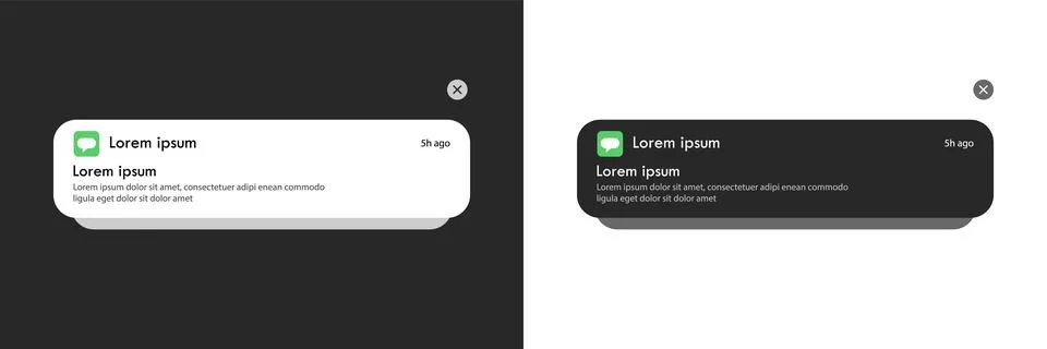Push Notification Message Bubble in Dark and Light Mode Vector Illustration Stock Illustration