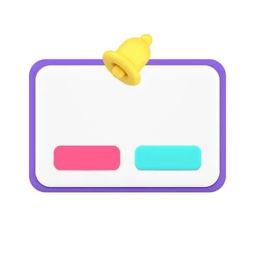 Push notification message interface reminder ring bell with buttons 3d icon.. Stock Illustration