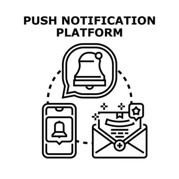Push notification platform sending alerts and messages Stock Illustration
