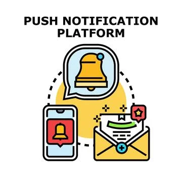 Push notification platform sending alerts and messages Stock Illustration
