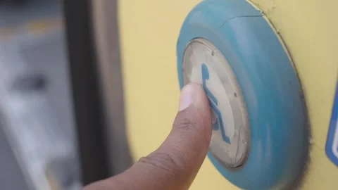Push To Open Disabled Button In a Metro Train . Stock Footage 287900095