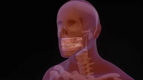 A Push out away from dirty teeth to reveal 3D blue man behind black background Stock Footage 155300951