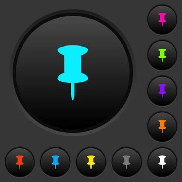 Push pin dark push buttons with color icons Stock Illustration