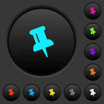 Push pin dark push buttons with color icons Stock Illustration