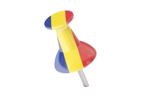 Push pin with flag of Romania, 3D rendering Stock Illustration