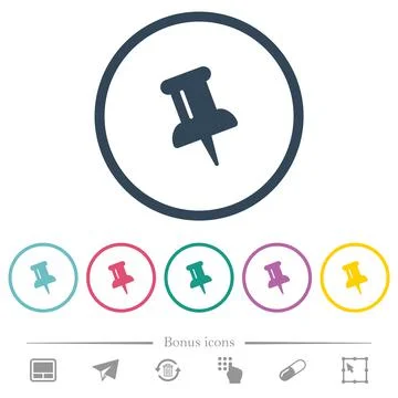 Push pin flat color icons in round outlines Stock Illustration