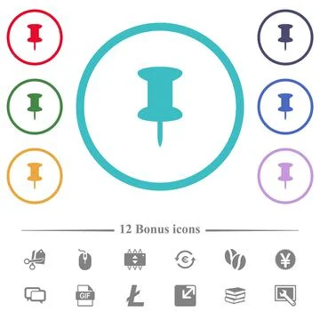 Push pin flat color icons in circle shape outlines Stock Illustration