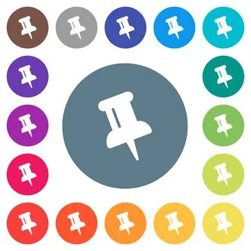 Push pin flat white icons on round color backgrounds Stock Illustration