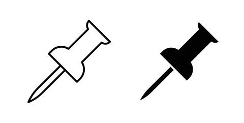 Push pin icon collection in black, Line icons, flat symbols Stock Illustration
