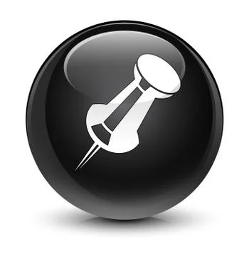 Push pin icon glassy black round button Stock Illustration