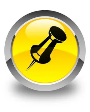 Push pin icon glossy yellow round button Stock Illustration