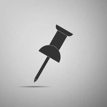 Push pin icon isolated on grey background. Thumbtacks sign. Flat design. Vector Stockillustratie