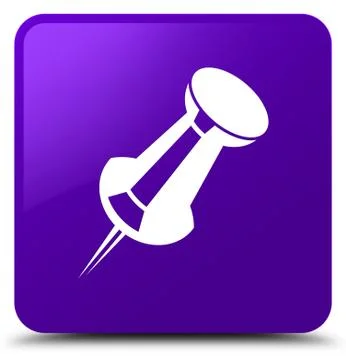Push pin icon purple square button Stock Illustration