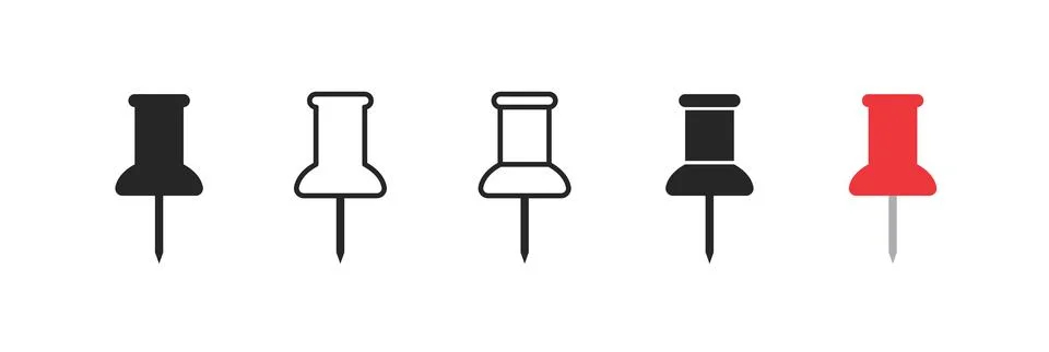 Push pin icon set marker. Pin pointer thumbstack minimal icon Stock Illustration