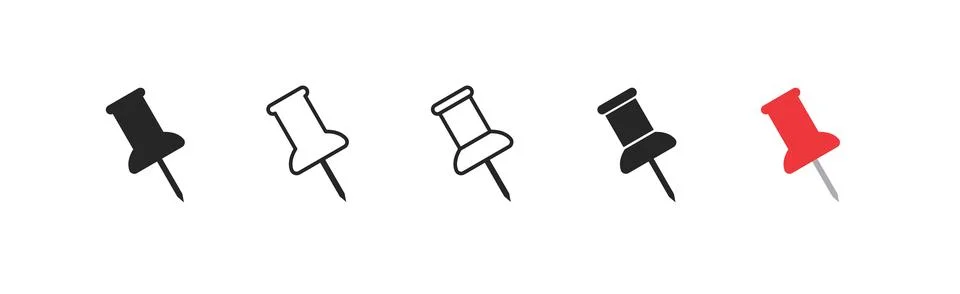 Push pin icon set marker. Pin pointer thumbstack minimal icon Stock Illustration