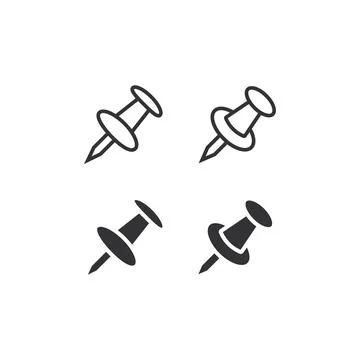 Push pin icon set.  Pushpin illustration symbol. Sign thumbtack vector flat. Stock Illustration