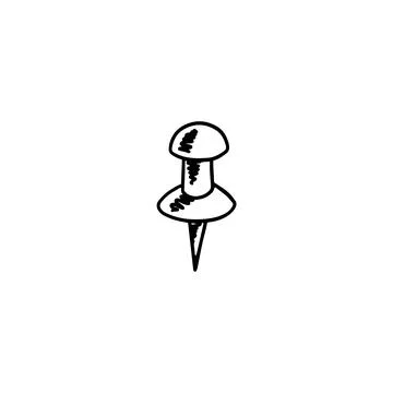 Push pin icon as symbol of attachment or map pointer, doodle vector illustration Stock Illustration