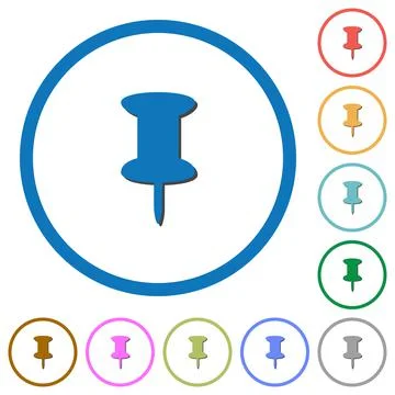 Push pin icons with shadows and outlines Stock Illustration