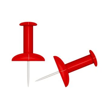 Push pin isolated on white background. Set of red plastic thumbtacks. Stock Illustration