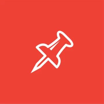 Push Pin Line Icon On Red Background. Red Flat Style Vector Illustration Stock Illustration