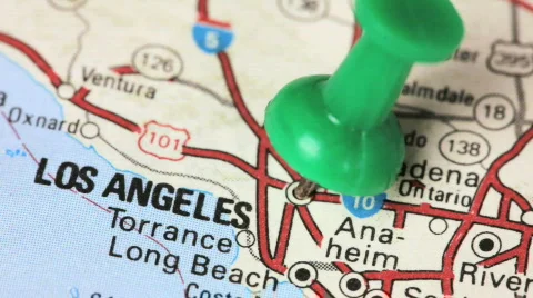 Push pin in Los Angeles Map Vidéo 459630