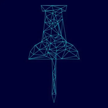 Push pin low poly triangulation triangulated polygonal electric cyan blue vib Stock Illustration