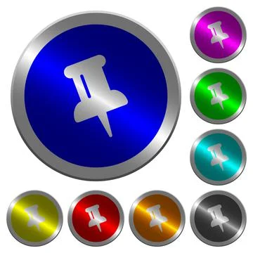 Push pin luminous coin-like round color buttons Stock Illustration