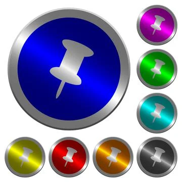 Push pin luminous coin-like round color buttons Stock Illustration
