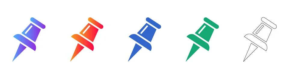 Push Pin Map Marker Icons in Gradient and Outline Styles Stock Illustration