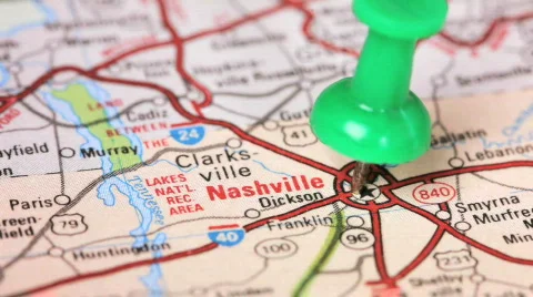 Push pin in Nashville Map 스톡 동영상 459604