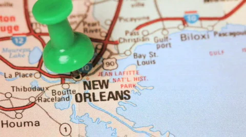 Push pin in New Orleans Map Stock Footage 459614