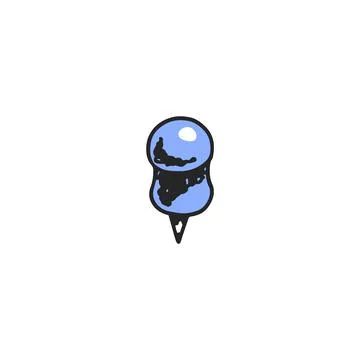 Push pin for note attachment or map pointer in colored sketch style, vector Stock Illustration