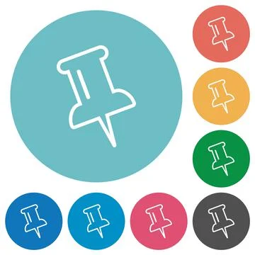 Push pin outline flat round icons Stock Illustration