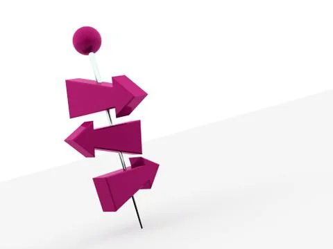 Push pin pierced tree arrows rendered isolated on white background Stock Illustration