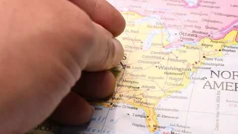 Push Pin Pointing on  St. Louis The Political World Map Close-Up View Stock Footage 328074853