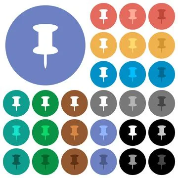 Push pin round flat multi colored icons Stock Illustration