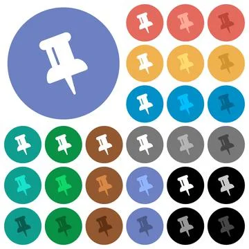 Push pin round flat multi colored icons Stock Illustration